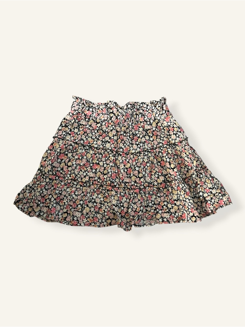 Wild Fable Black Floral Tiered Ruffle Mini Skirt